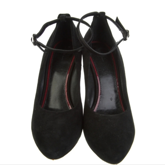 CELINE Black Suede Ankle Strap Wedge Heels - Picture 3 of 11